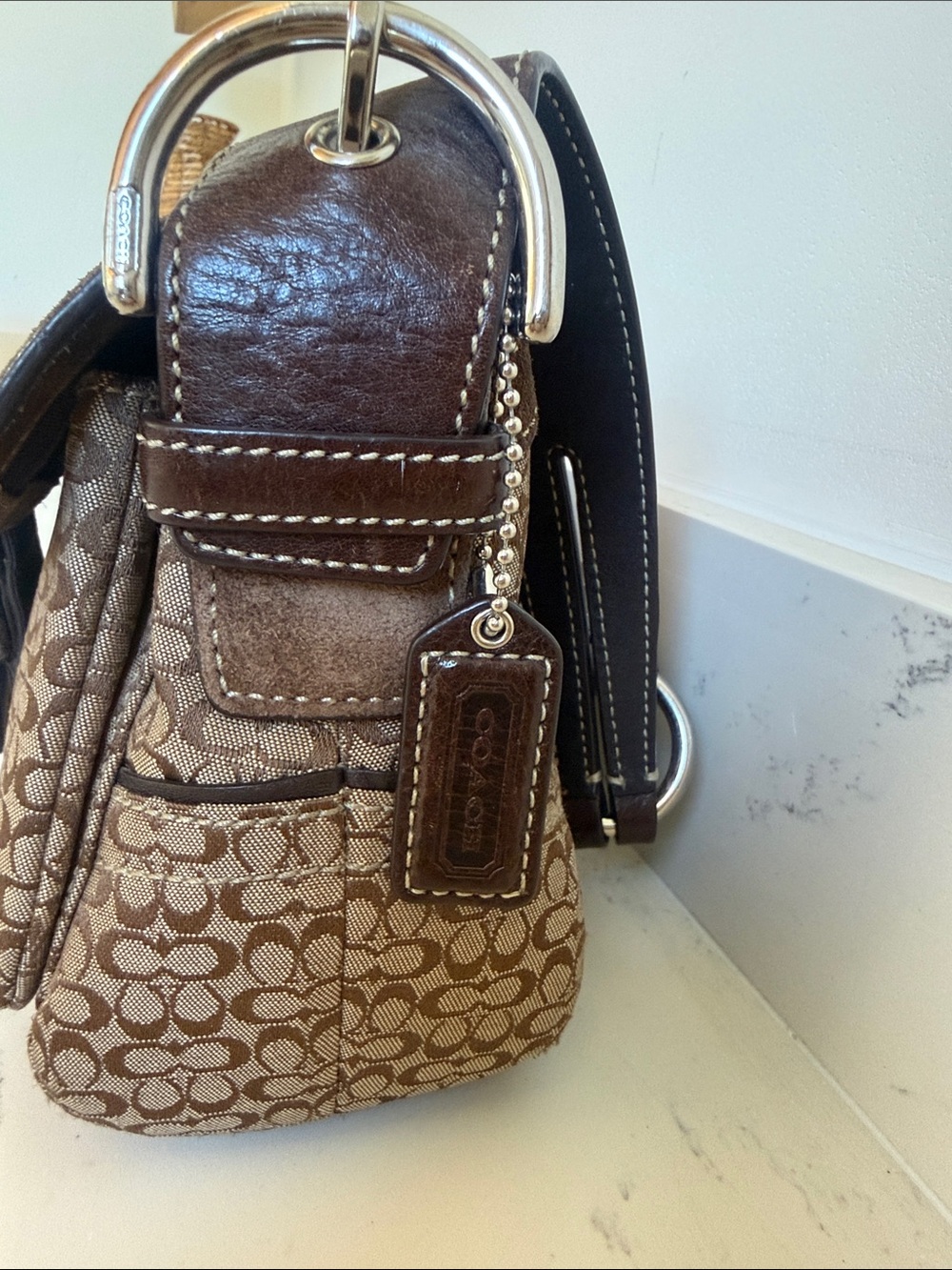 Vintage Coach Monogram Canvas With Brown Suede Soho Flap Signature Shoulder Bag - Picture 5 of 15